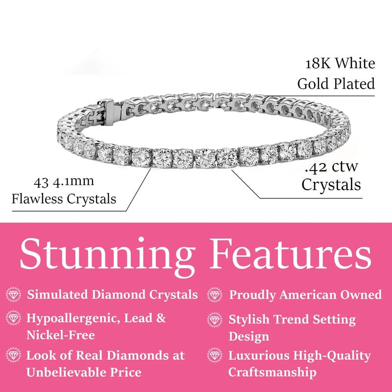 Olivia 18K White Gold Plated Tennis Bracelet with Simulated Diamond Crystals