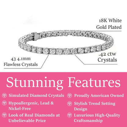 Olivia 18K White Gold Plated Tennis Bracelet with Simulated Diamond Crystals