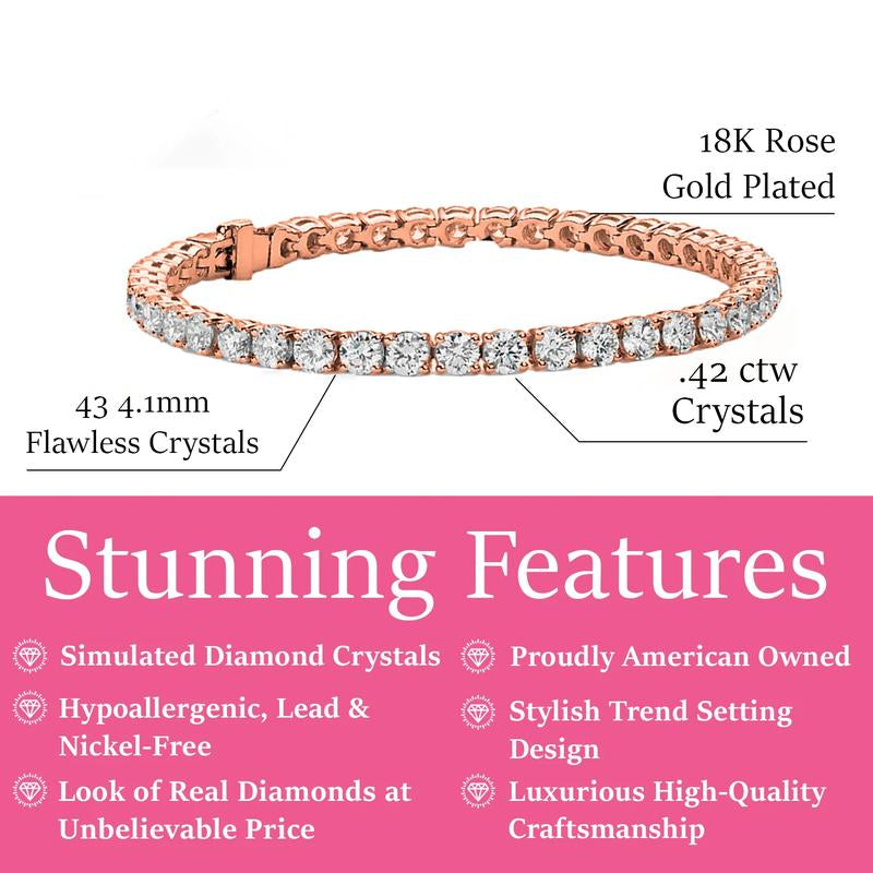 Olivia 18K White Gold Plated Tennis Bracelet with Simulated Diamond Crystals