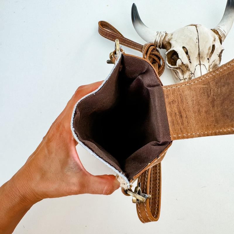 Boho Ranch Cowhide + Leather Crossbody Mobile Purse Bag