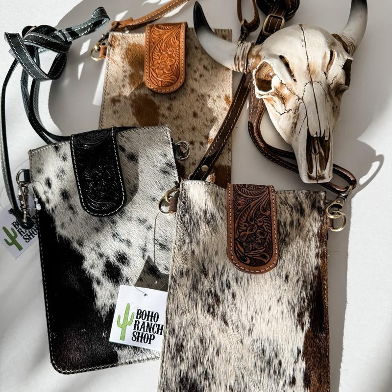 Boho Ranch Cowhide + Leather Crossbody Mobile Purse Bag