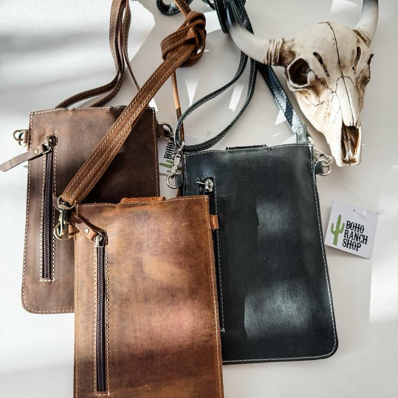 Boho Ranch Cowhide + Leather Crossbody Mobile Purse Bag