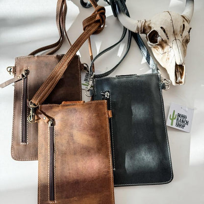 Boho Ranch Cowhide + Leather Crossbody Mobile Purse Bag