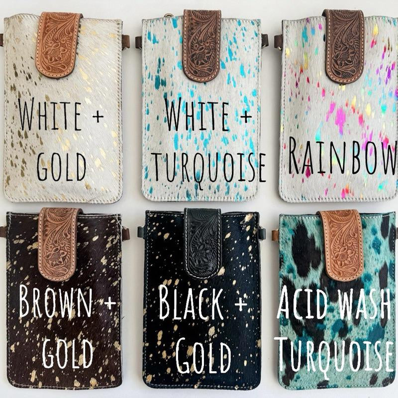 Boho Ranch Cowhide + Leather Crossbody Mobile Purse Bag